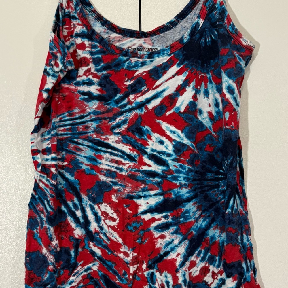 No Boundaries Red and White Graphic Ruched Tank Top